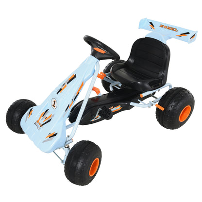 Go-Kart Pedal Car with Hand Brake, Adjustable Seat, Pedal, Forward and Reverse Gear, Chain Drive Children's Vehicle Toy Pedal Go-Kart for Kids Ages 3 and Up Light Blue