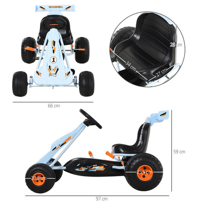 Go-Kart Pedal Car with Hand Brake, Adjustable Seat, Pedal, Forward and Reverse Gear, Chain Drive Children's Vehicle Toy Pedal Go-Kart for Kids Ages 3 and Up Light Blue