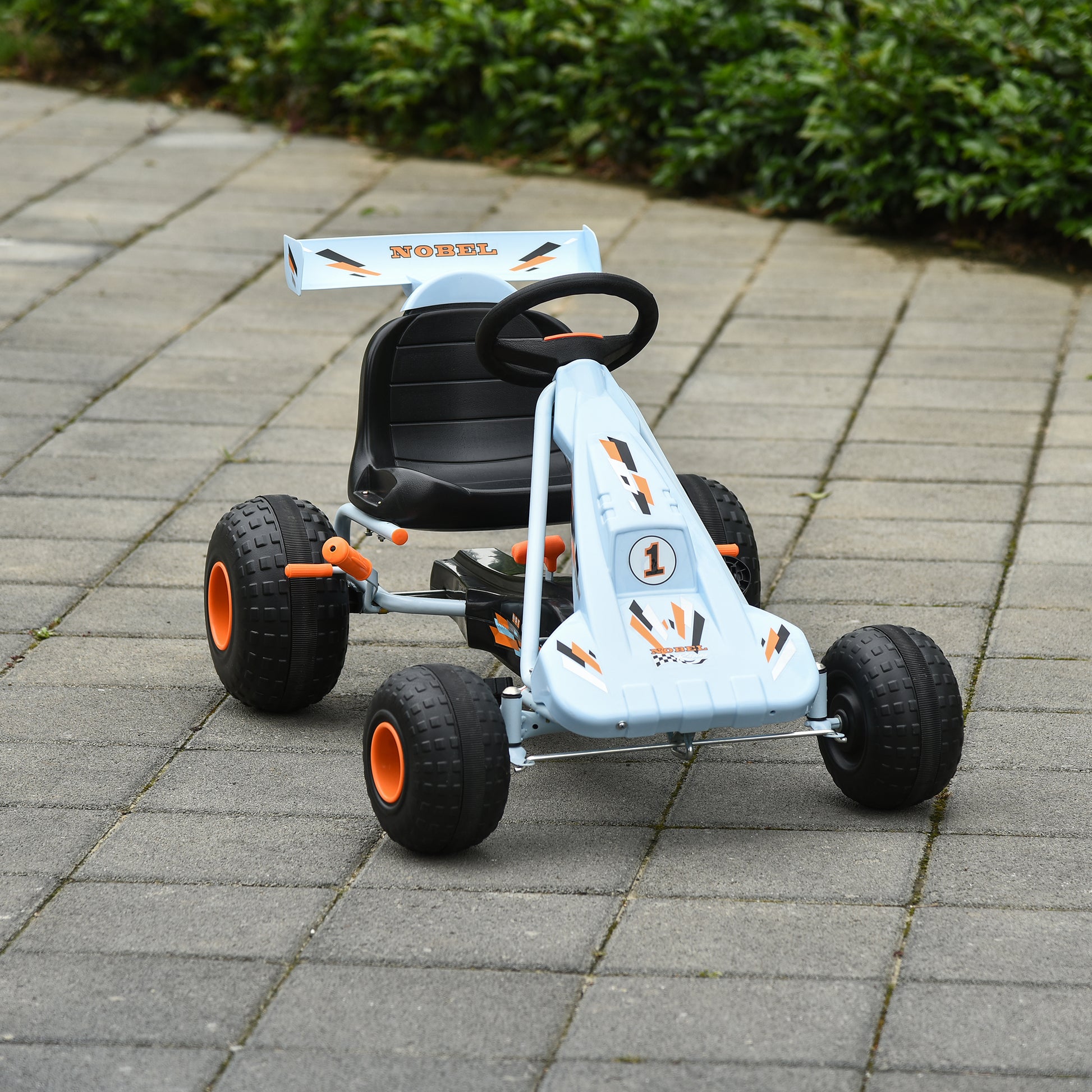 Go-Kart Pedal Car with Hand Brake, Adjustable Seat, Pedal, Forward and Reverse Gear, Chain Drive Children's Vehicle Toy Pedal Go-Kart for Kids Ages 3 and Up Light Blue