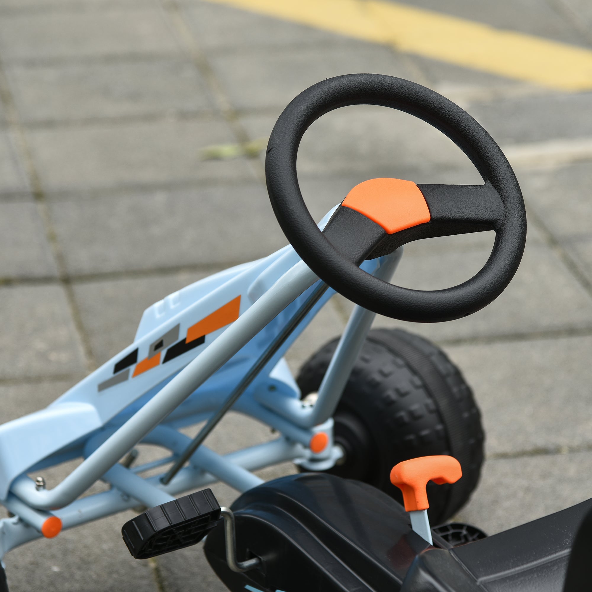 Go-Kart Pedal Car with Hand Brake, Adjustable Seat, Pedal, Forward and Reverse Gear, Chain Drive Children's Vehicle Toy Pedal Go-Kart for Kids Ages 3 and Up Light Blue