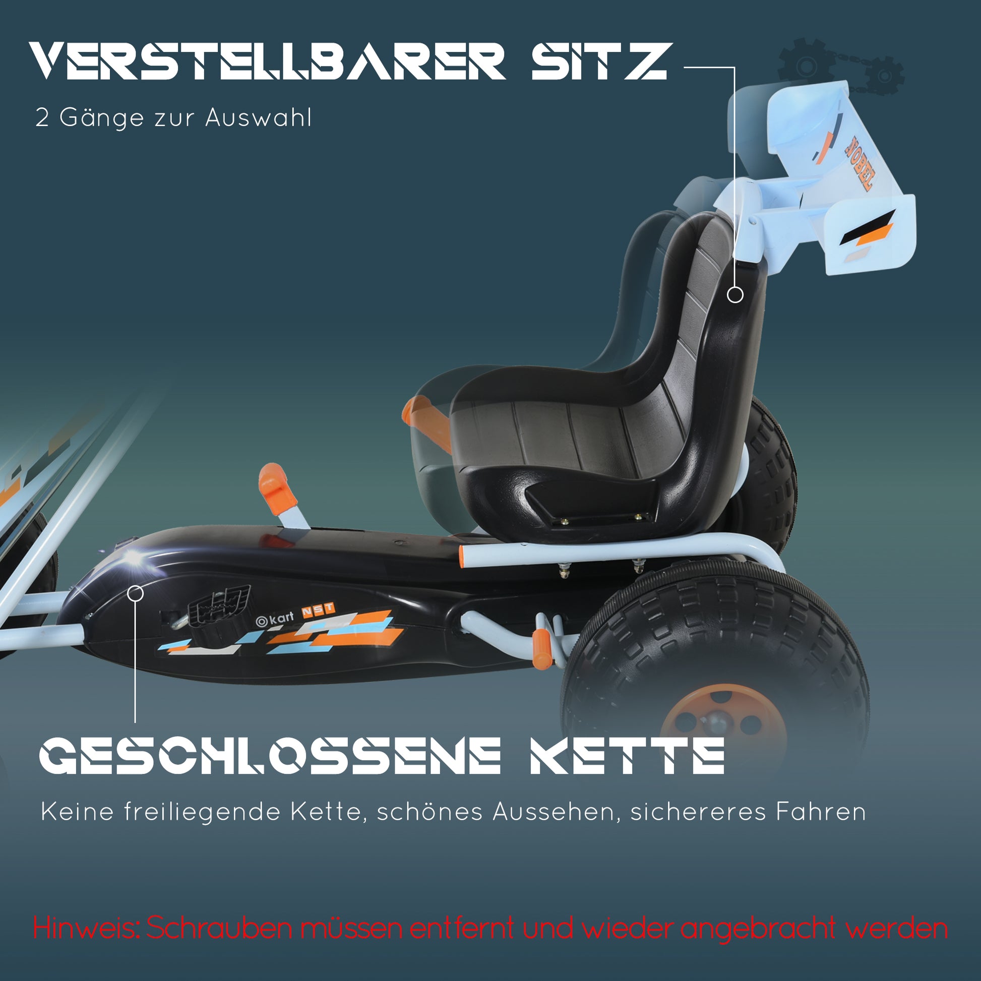 Go-Kart Pedal Car with Hand Brake, Adjustable Seat, Pedal, Forward and Reverse Gear, Chain Drive Children's Vehicle Toy Pedal Go-Kart for Kids Ages 3 and Up Light Blue