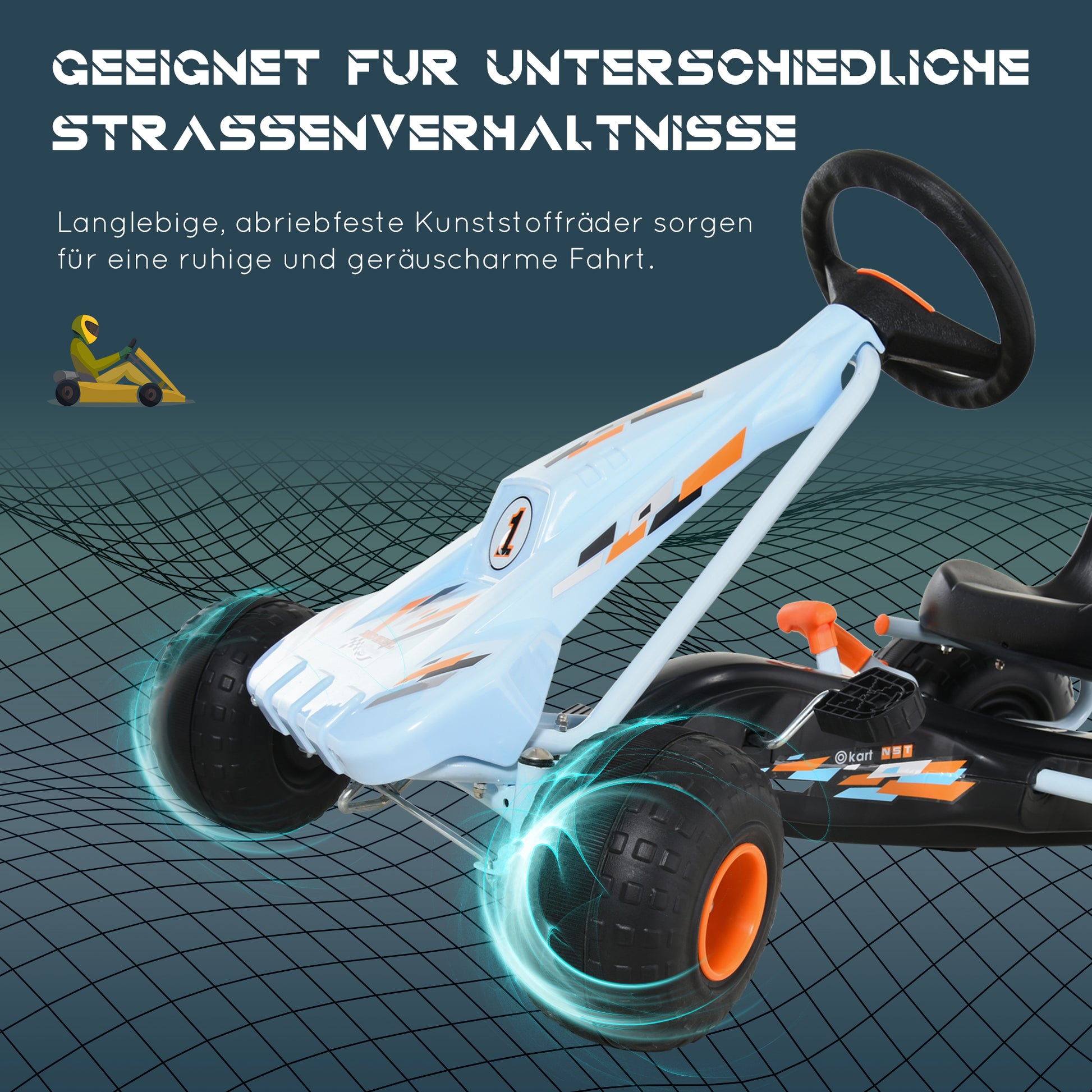 Go-Kart Pedal Car with Hand Brake, Adjustable Seat, Pedal, Forward and Reverse Gear, Chain Drive Children's Vehicle Toy Pedal Go-Kart for Kids Ages 3 and Up Light Blue