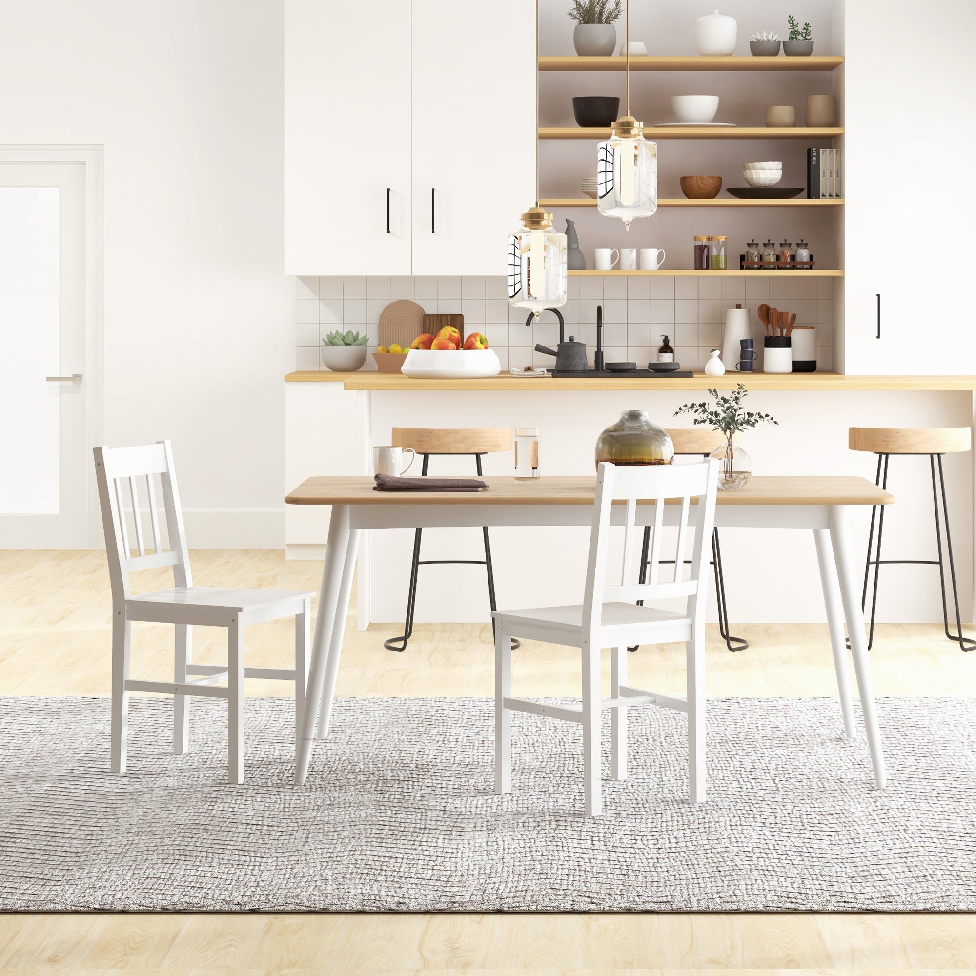 Set of 2 Dining Chairs Kitchen Chair with Backrest, Living Room Chair, Chairs, Dining Chairs made of Solid Wood for Dining Table, White