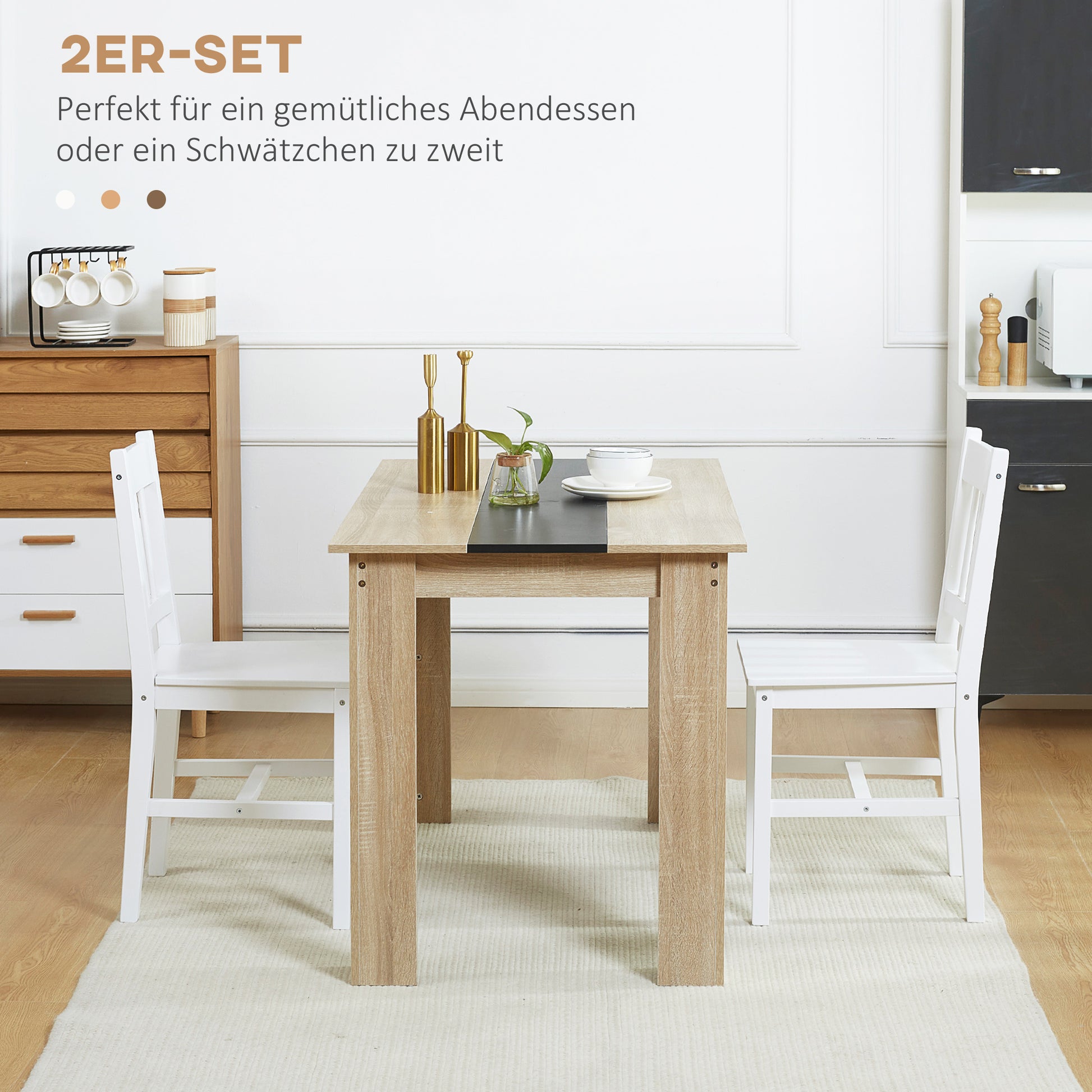 Set of 2 Dining Chairs Kitchen Chair with Backrest, Living Room Chair, Chairs, Dining Chairs made of Solid Wood for Dining Table, White