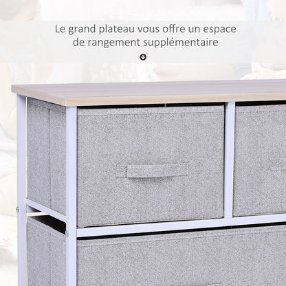 Chest of Drawers Storage Cabinet 100 x 30 x 54 cm 5 Non-Woven Drawers Gray Steel Frame White Light Wood