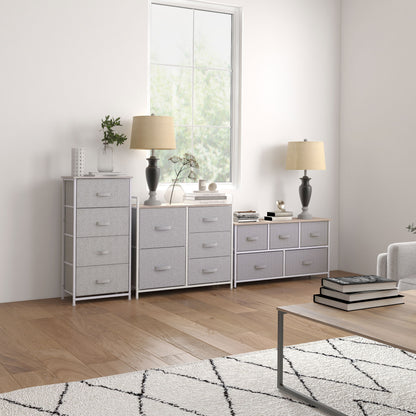 Chest of Drawers Storage Cabinet 100 x 30 x 54 cm 5 Non-Woven Drawers Gray Steel Frame White Light Wood