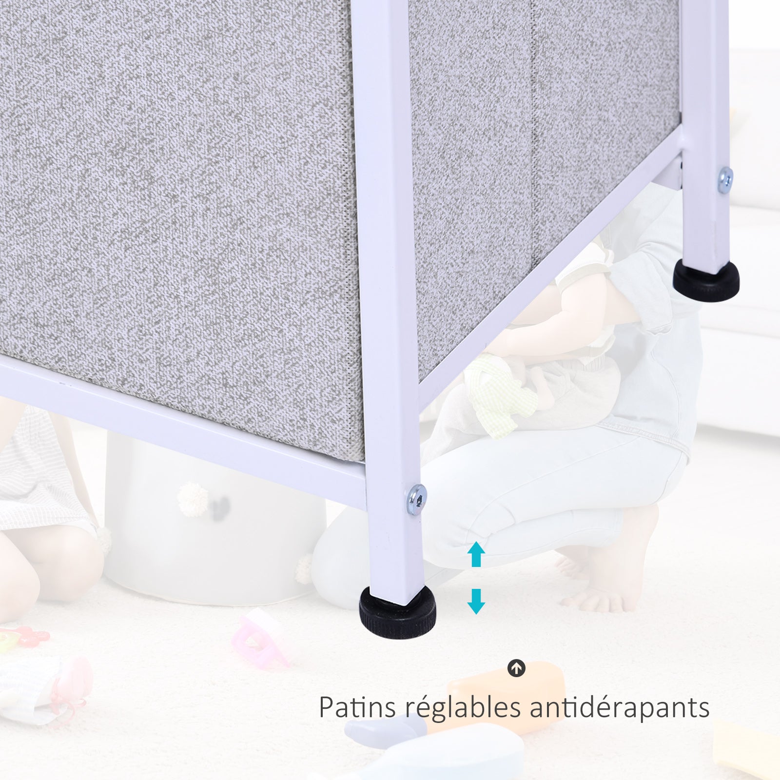 Chest of Drawers Storage Cabinet 100 x 30 x 54 cm 5 Non-Woven Drawers Gray Steel Frame White Light Wood