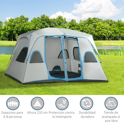 Family Camping Tent for 4-8 People with 2 Bedrooms Large Camping Tent with 2 Mesh Windows and Pockets Waterproof 400x275x210 cm Gray and Light Blue