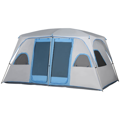 Family Camping Tent for 4-8 People with 2 Bedrooms Large Camping Tent with 2 Mesh Windows and Pockets Waterproof 400x275x210 cm Gray and Light Blue