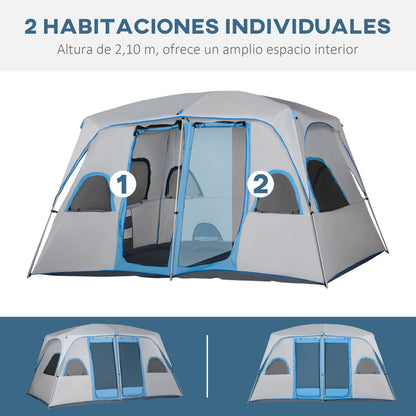 Family Camping Tent for 4-8 People with 2 Bedrooms Large Camping Tent with 2 Mesh Windows and Pockets Waterproof 400x275x210 cm Gray and Light Blue