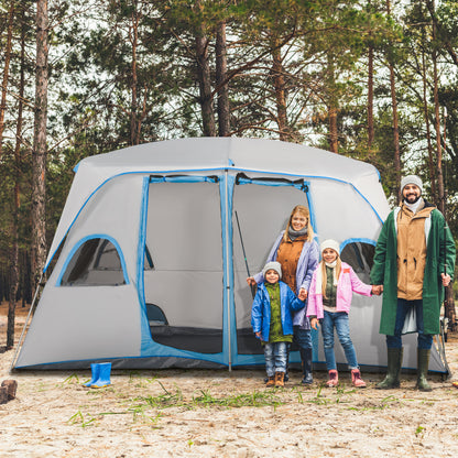 Family Camping Tent for 4-8 People with 2 Bedrooms Large Camping Tent with 2 Mesh Windows and Pockets Waterproof 400x275x210 cm Gray and Light Blue
