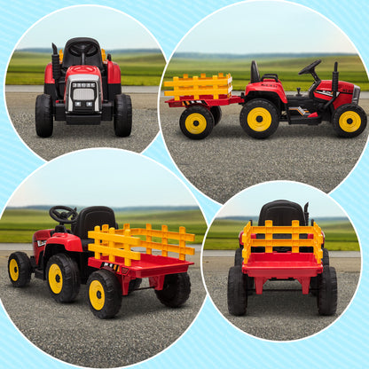 Electric Tractor with Trailer, Kids Ride-On Tractor with Remote Control, Kids Electric Car with MP3 Function, Children's Vehicle with Headlights, 3-6KM/H, for Children 3-6 Years Old, Red