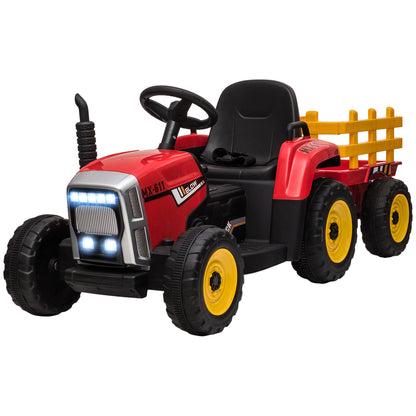 Electric Tractor with Trailer, Kids Ride-On Tractor with Remote Control, Kids Electric Car with MP3 Function, Children's Vehicle with Headlights, 3-6KM/H, for Children 3-6 Years Old, Red