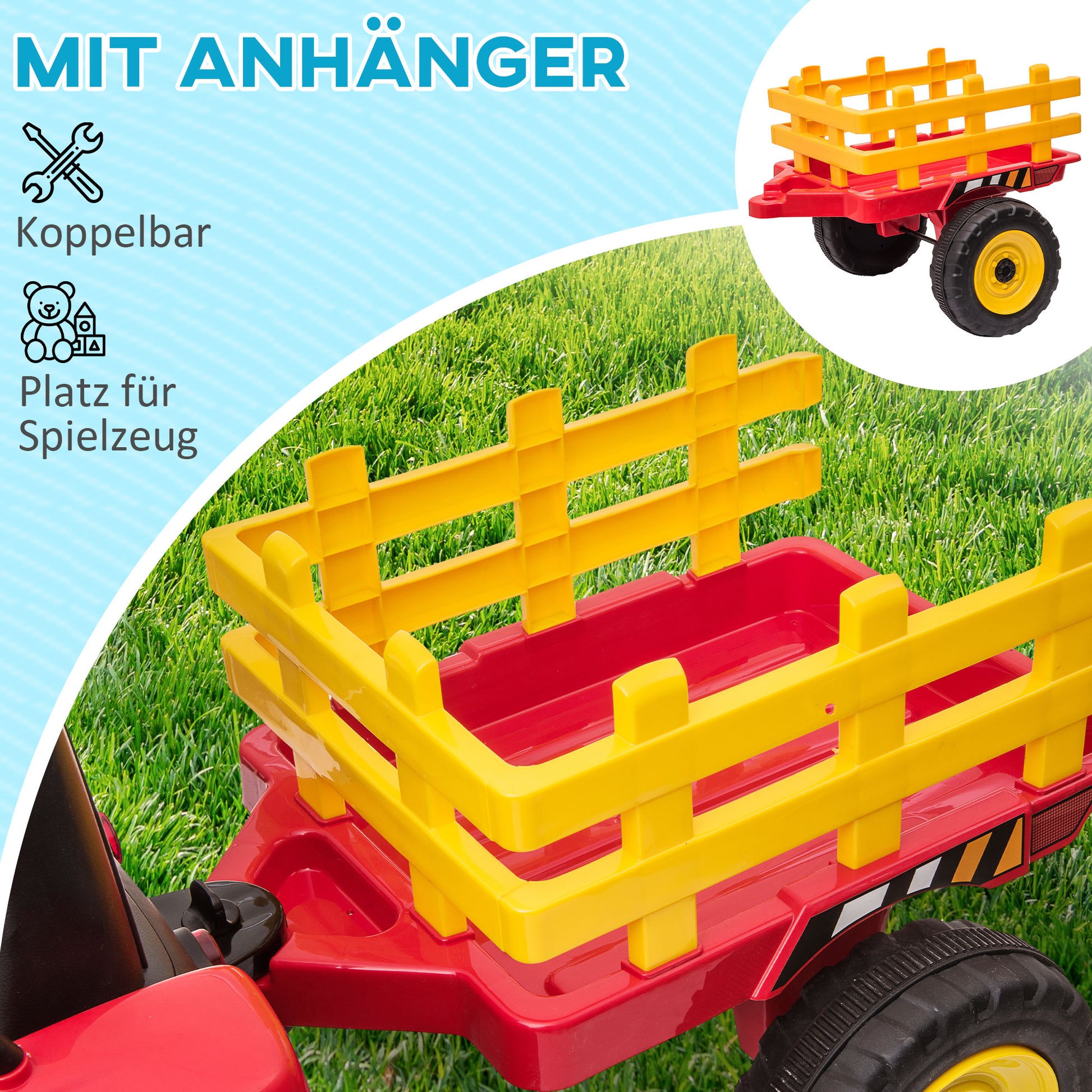Electric Tractor with Trailer, Kids Ride-On Tractor with Remote Control, Kids Electric Car with MP3 Function, Children's Vehicle with Headlights, 3-6KM/H, for Children 3-6 Years Old, Red