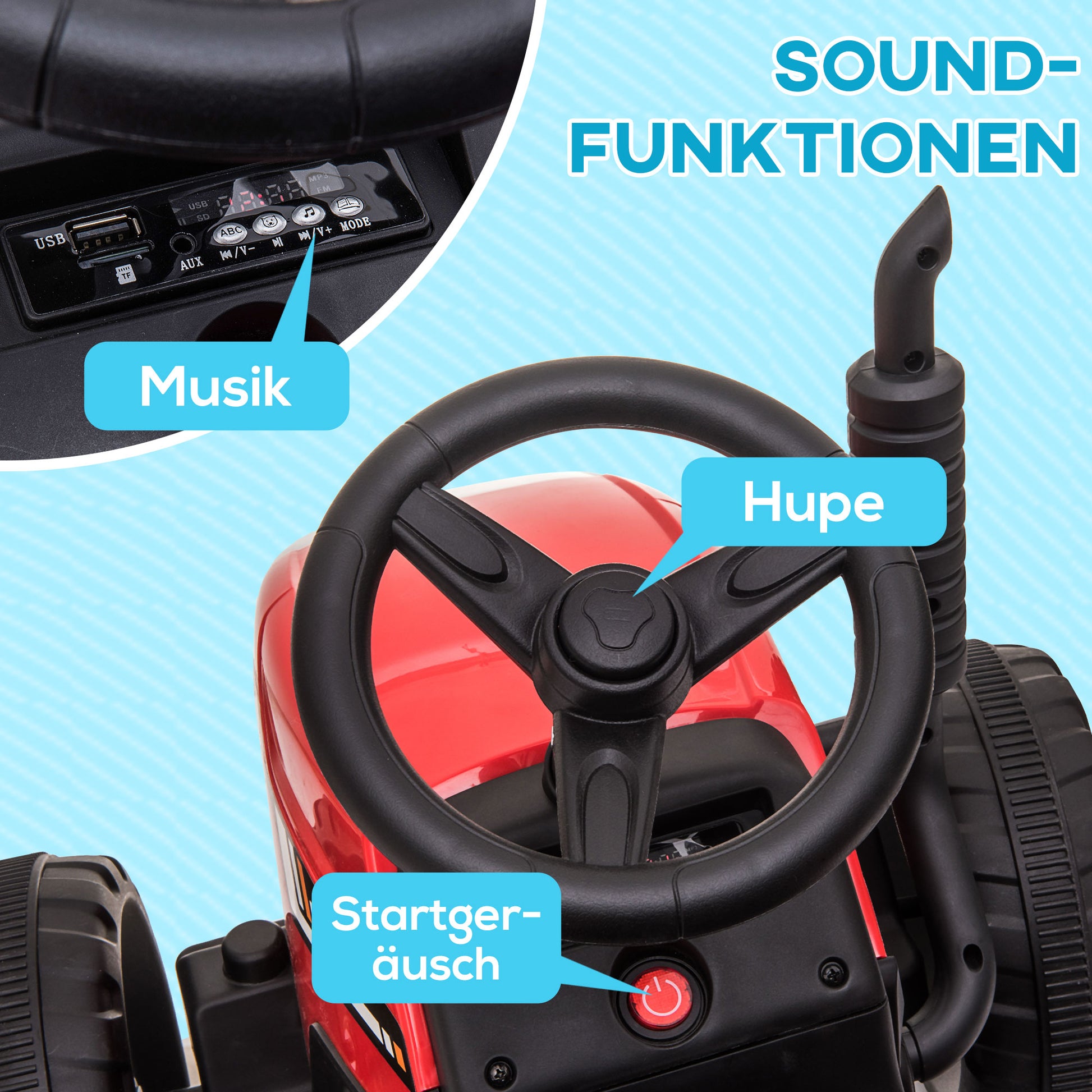 Electric Tractor with Trailer, Kids Ride-On Tractor with Remote Control, Kids Electric Car with MP3 Function, Children's Vehicle with Headlights, 3-6KM/H, for Children 3-6 Years Old, Red