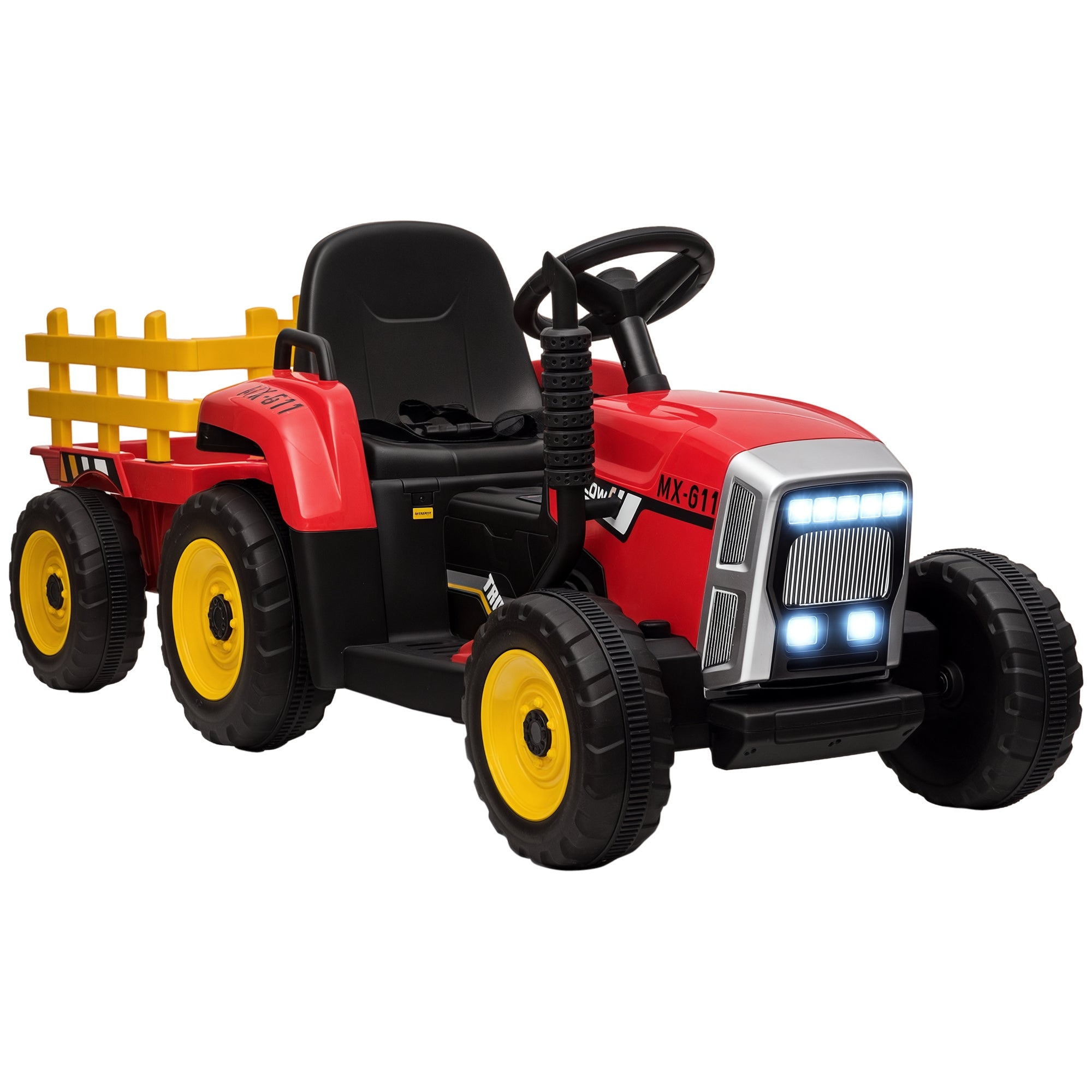 Electric Tractor with Trailer, Kids Ride-On Tractor with Remote Control, Kids Electric Car with MP3 Function, Children's Vehicle with Headlights, 3-6KM/H, for Children 3-6 Years Old, Red