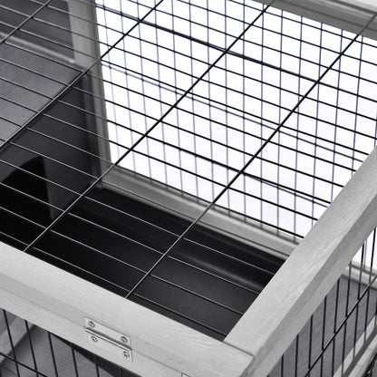 Rabbit and Guinea Pig Cage Hutch with 4 Wheels, House, Ramp, and Removable Tray, Natural Wood, Gray, 90x53x59 cm