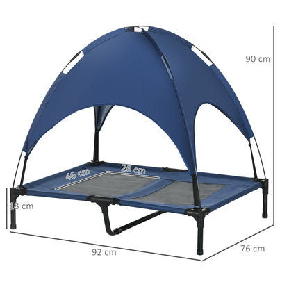 Elevated Dog Bed with Canopy, Pet Bed, Dog Lounge outdoor with Roof, Breathable, Taft Fabric for Camping Dark Blue 92 x 76 x 90 cm