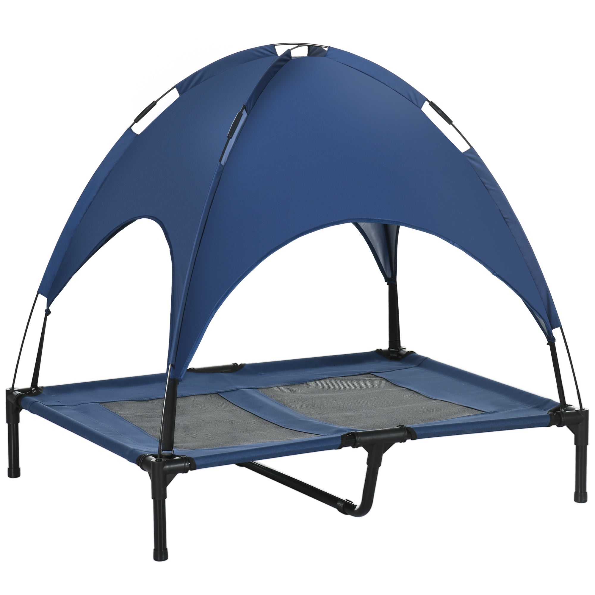 Elevated Dog Bed with Canopy, Pet Bed, Dog Lounge outdoor with Roof, Breathable, Taft Fabric for Camping Dark Blue 92 x 76 x 90 cm