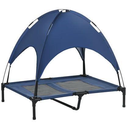 Elevated Dog Bed with Canopy, Pet Bed, Dog Lounge outdoor with Roof, Breathable, Taft Fabric for Camping Dark Blue 92 x 76 x 90 cm