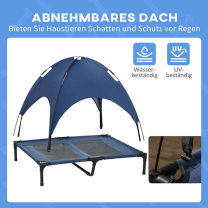 Elevated Dog Bed with Canopy, Pet Bed, Dog Lounge outdoor with Roof, Breathable, Taft Fabric for Camping Dark Blue 92 x 76 x 90 cm