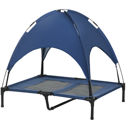 Elevated Dog Bed with Canopy, Pet Bed, Dog Lounge outdoor with Roof, Breathable, Taft Fabric for Camping Dark Blue 92 x 76 x 90 cm