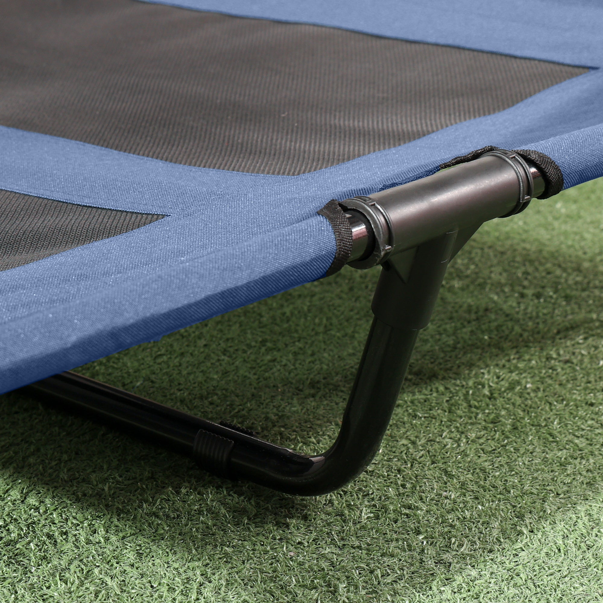 Elevated Dog Bed with Canopy, Pet Bed, Dog Lounge outdoor with Roof, Breathable, Taft Fabric for Camping Dark Blue 92 x 76 x 90 cm