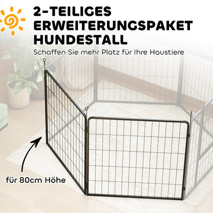 2-Piece Expansion 2 Dog Fence Panels for Playpen, 80 x 80 cm Steel Puppy Fence, for Small and Medium Dogs Gray