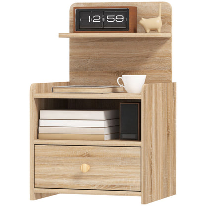 Nightstand with Drawer, Side Table, Bedside Cabinet with Open Shelf, Compartment, Nightstand for Bedroom, Living Room, 40 x 35 x 66 cm, Natural wood