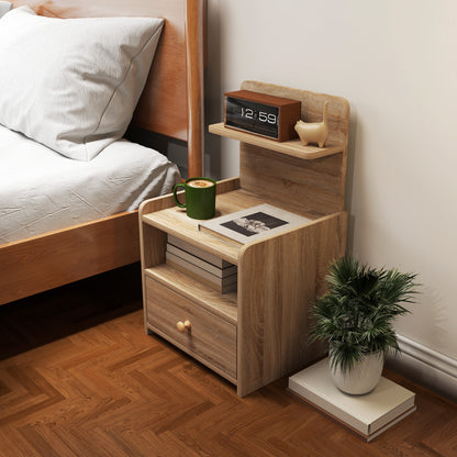 Nightstand with Drawer, Side Table, Bedside Cabinet with Open Shelf, Compartment, Nightstand for Bedroom, Living Room, 40 x 35 x 66 cm, Natural wood
