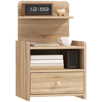 Nightstand with Drawer, Side Table, Bedside Cabinet with Open Shelf, Compartment, Nightstand for Bedroom, Living Room, 40 x 35 x 66 cm, Natural wood