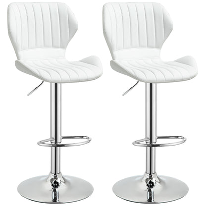 Set of 2 High Kitchen Bar Stools and Swivel Bar Stools with Backrest and Metal Frame 47x51.5x92-114 cm White