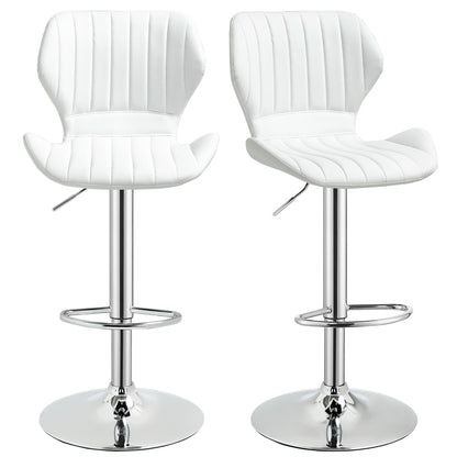 Set of 2 High Kitchen Bar Stools and Swivel Bar Stools with Backrest and Metal Frame 47x51.5x92-114 cm White