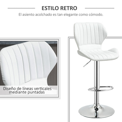 Set of 2 High Kitchen Bar Stools and Swivel Bar Stools with Backrest and Metal Frame 47x51.5x92-114 cm White