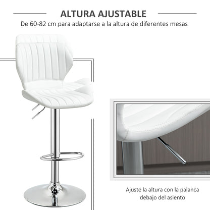 Set of 2 High Kitchen Bar Stools and Swivel Bar Stools with Backrest and Metal Frame 47x51.5x92-114 cm White