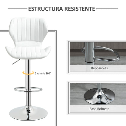Set of 2 High Kitchen Bar Stools and Swivel Bar Stools with Backrest and Metal Frame 47x51.5x92-114 cm White