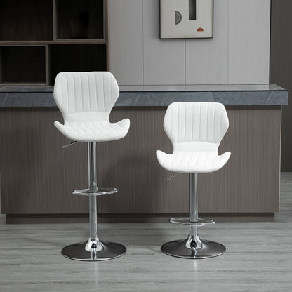 Set of 2 High Kitchen Bar Stools and Swivel Bar Stools with Backrest and Metal Frame 47x51.5x92-114 cm White