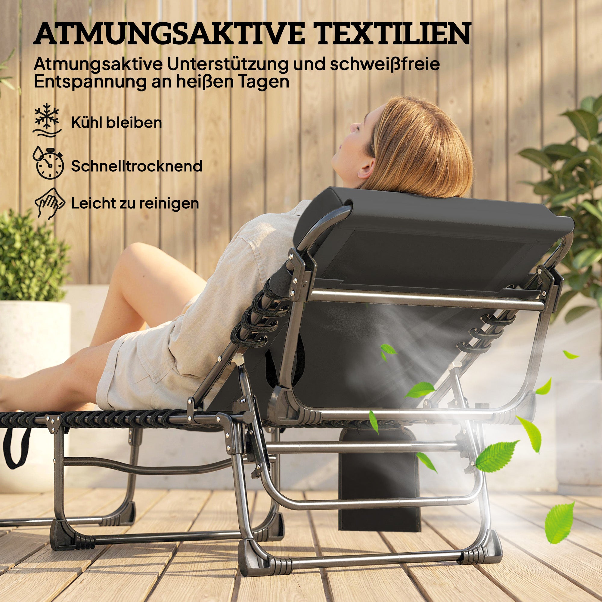 Folding Portable Sun Lounger – 5-Position Adjustable Backrest, Padded Mattress & Headrest, Side Pocket, Breathable Mesh Recliner for Garden, Patio & Pool