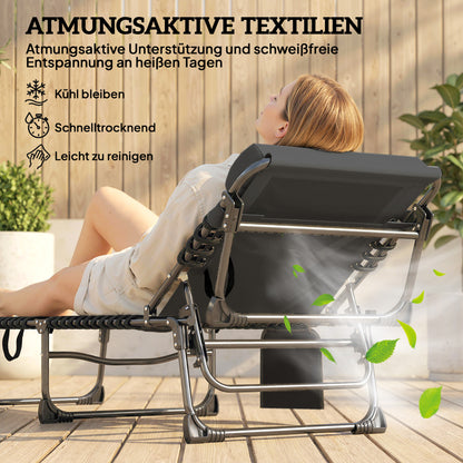 Folding Portable Sun Lounger – 5-Position Adjustable Backrest, Padded Mattress & Headrest, Side Pocket, Breathable Mesh Recliner for Garden, Patio & Pool