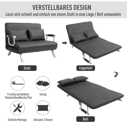 Sleeper Sofa with Adjustable Backrest, Throw Pillows, Sofa Bed, Velvet Look, Armrest, Guest Bed, Folding Chair for Living Room, Bedroom, Gray