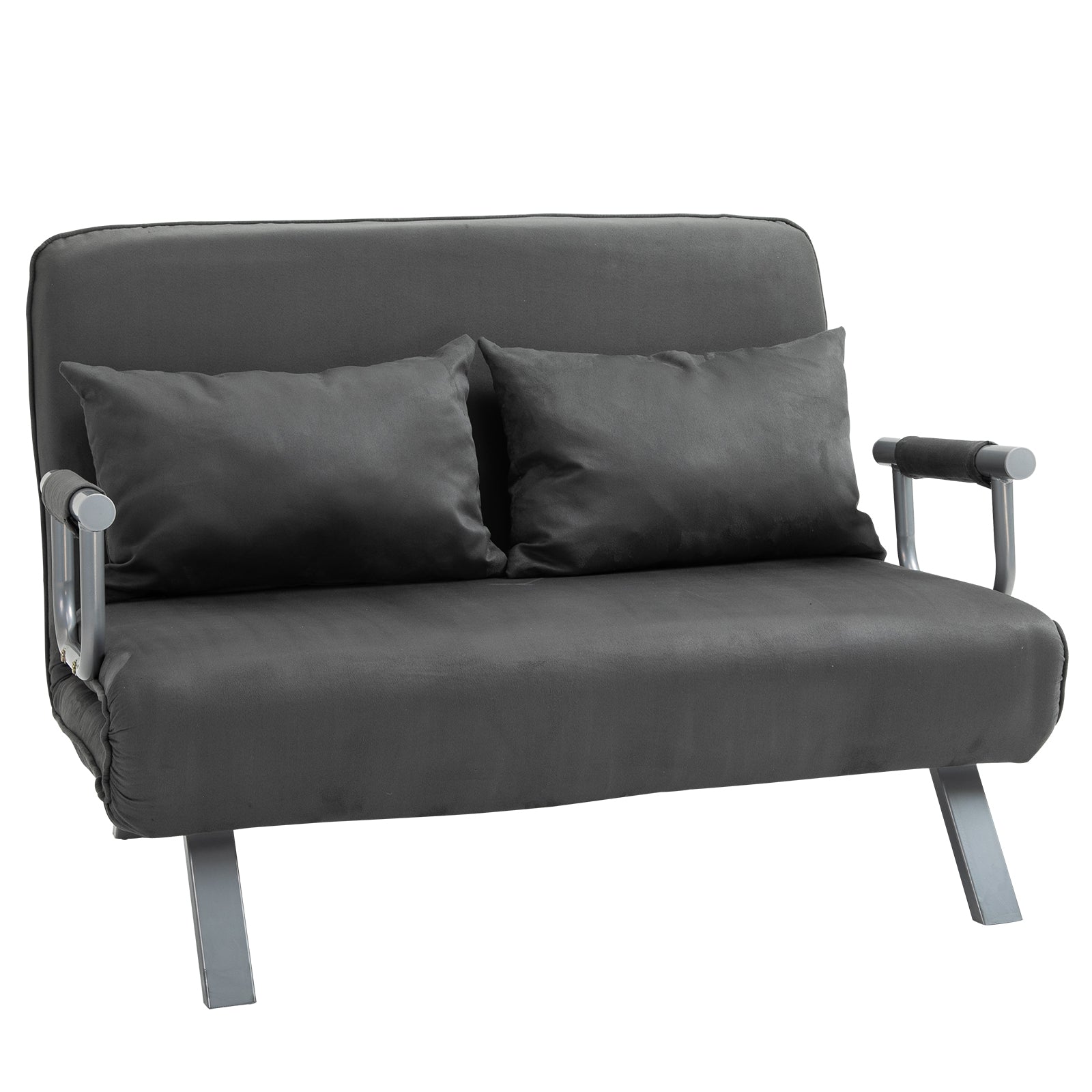 Sleeper Sofa with Adjustable Backrest, Throw Pillows, Sofa Bed, Velvet Look, Armrest, Guest Bed, Folding Chair for Living Room, Bedroom, Gray