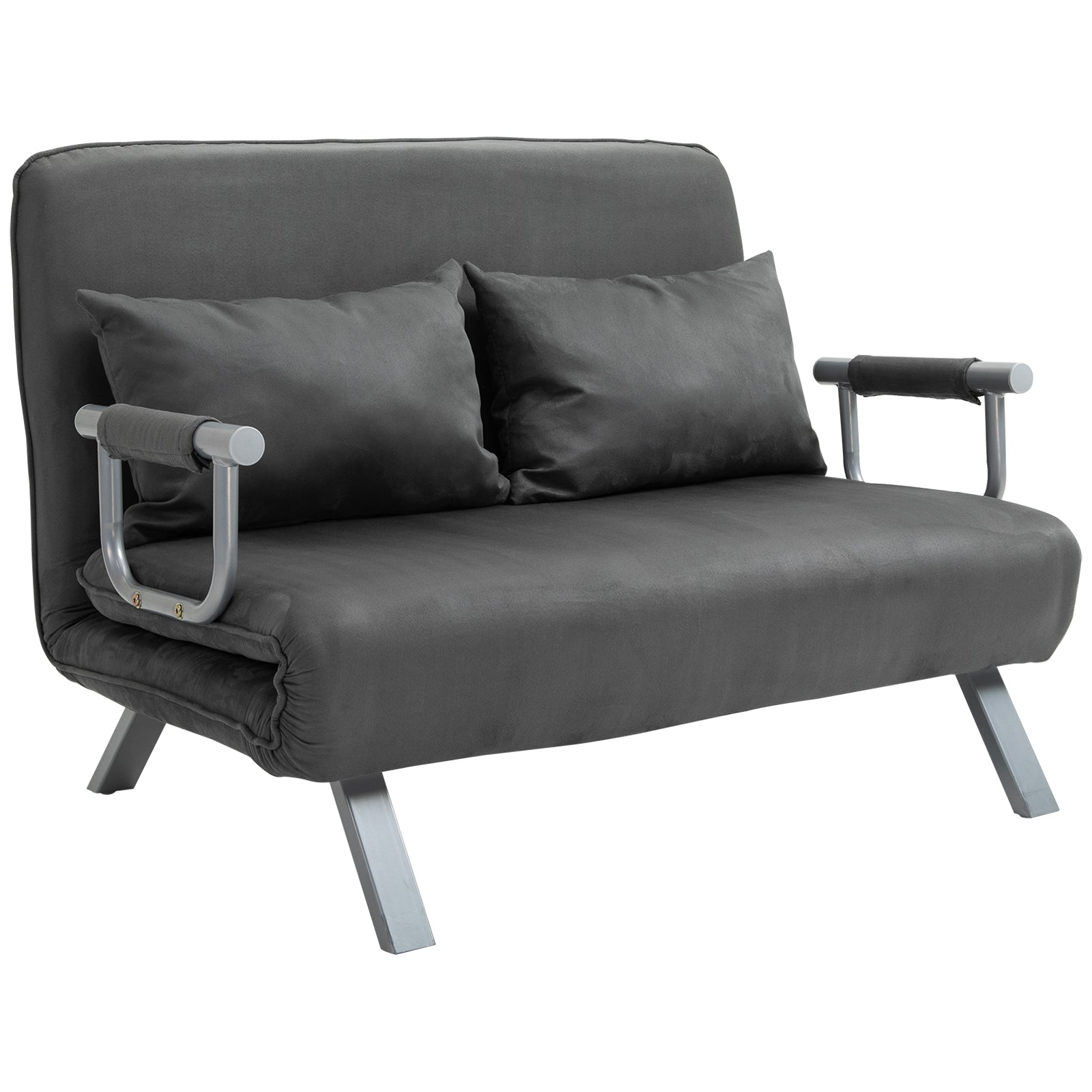 Sleeper Sofa with Adjustable Backrest, Throw Pillows, Sofa Bed, Velvet Look, Armrest, Guest Bed, Folding Chair for Living Room, Bedroom, Gray