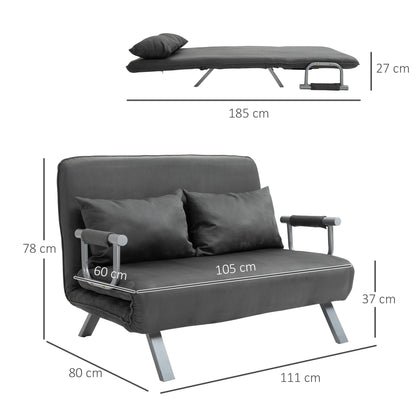 Sleeper Sofa with Adjustable Backrest, Throw Pillows, Sofa Bed, Velvet Look, Armrest, Guest Bed, Folding Chair for Living Room, Bedroom, Gray