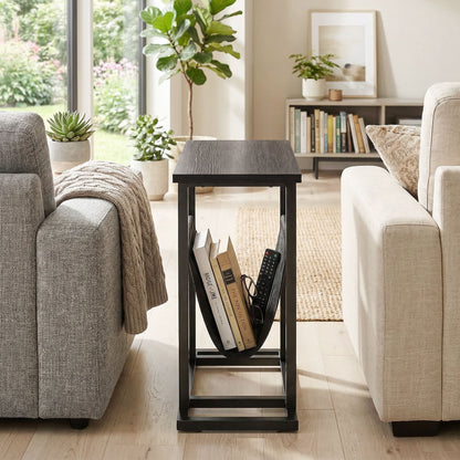 Side Table/Nightstand with Fabric Pocket, Steel Frame End Table for Living Room & Bedroom, 19.3 x 7.5 x 21.7 in, Black