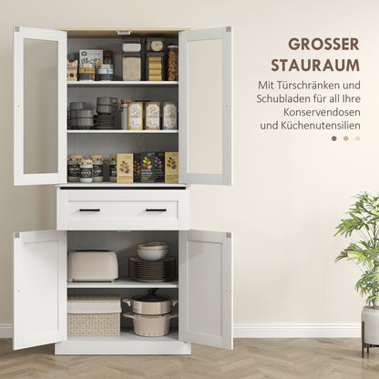 Kitchen Cabinet, Tall Cabinet with Drawer, Adjustable Shelves, Kitchen Buffet with Acrylic Doors, 2 Cabinet Compartments for Living Room, Dining Room, 76 x 40 x 182.5 cm, Cream white