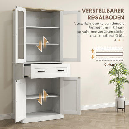 Kitchen Cabinet, Tall Cabinet with Drawer, Adjustable Shelves, Kitchen Buffet with Acrylic Doors, 2 Cabinet Compartments for Living Room, Dining Room, 76 x 40 x 182.5 cm, Cream white