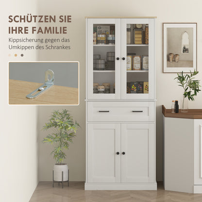 Kitchen Cabinet, Tall Cabinet with Drawer, Adjustable Shelves, Kitchen Buffet with Acrylic Doors, 2 Cabinet Compartments for Living Room, Dining Room, 76 x 40 x 182.5 cm, Cream white