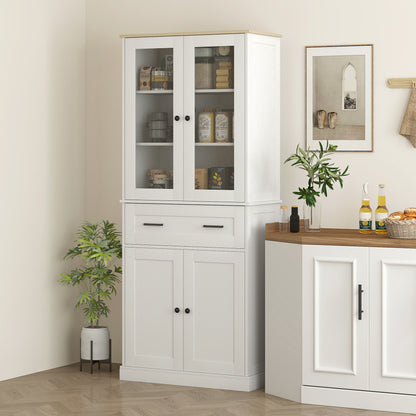 Kitchen Cabinet, Tall Cabinet with Drawer, Adjustable Shelves, Kitchen Buffet with Acrylic Doors, 2 Cabinet Compartments for Living Room, Dining Room, 76 x 40 x 182.5 cm, Cream white