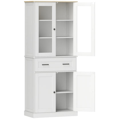 Kitchen Cabinet, Tall Cabinet with Drawer, Adjustable Shelves, Kitchen Buffet with Acrylic Doors, 2 Cabinet Compartments for Living Room, Dining Room, 76 x 40 x 182.5 cm, Cream white