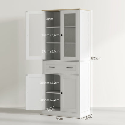 Kitchen Cabinet, Tall Cabinet with Drawer, Adjustable Shelves, Kitchen Buffet with Acrylic Doors, 2 Cabinet Compartments for Living Room, Dining Room, 76 x 40 x 182.5 cm, Cream white